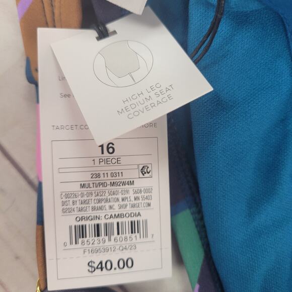 Women's Shirred Plunge One Piece Swimsuit - Shade & Shore Multi Floral Print 16 - Picture 7 of 7